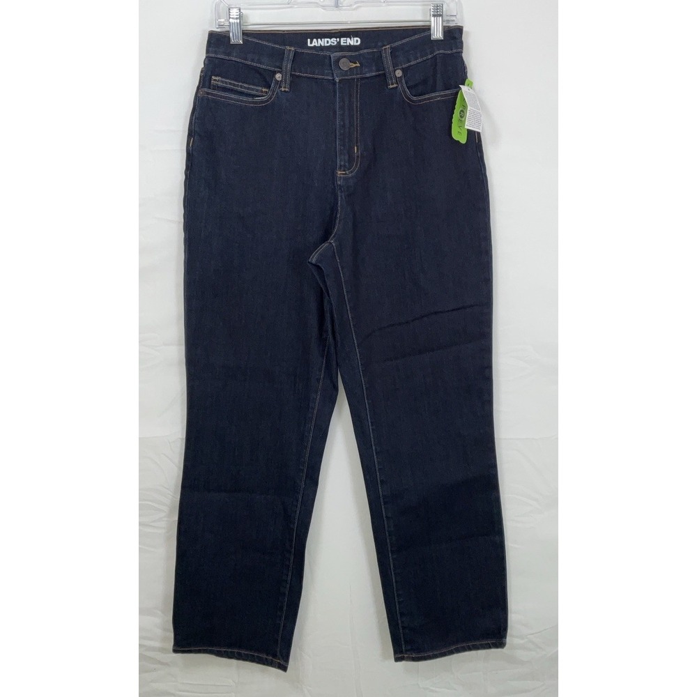 NWT Women's Lands' End High Rise Relaxed Leg Ankle Jeans Dark Wash‎ Sz 8 (30X27)